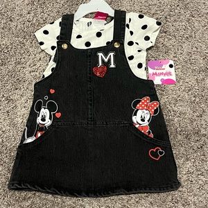 Disney Minnie and Mickey 2 piece jumper, charcoal jean with cream polka dots.